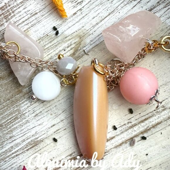 Pink quartz bag charms  steel keychain - Picture 2 of 2